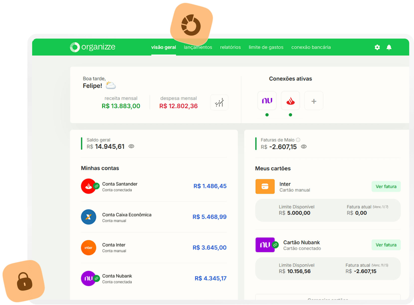 Imagem do Organizze sendo exibido na sua versão para computador, uma solução para gestão financeira pessoal e controle de contas